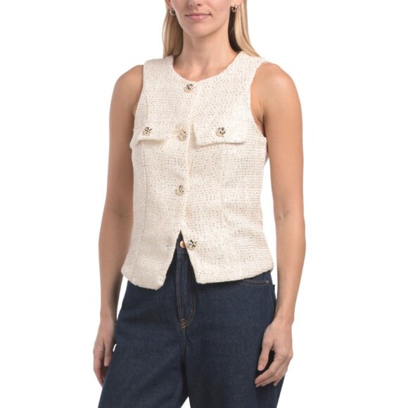 LOVE TREE Ivory Boucle Vest - Picture 1 of 2